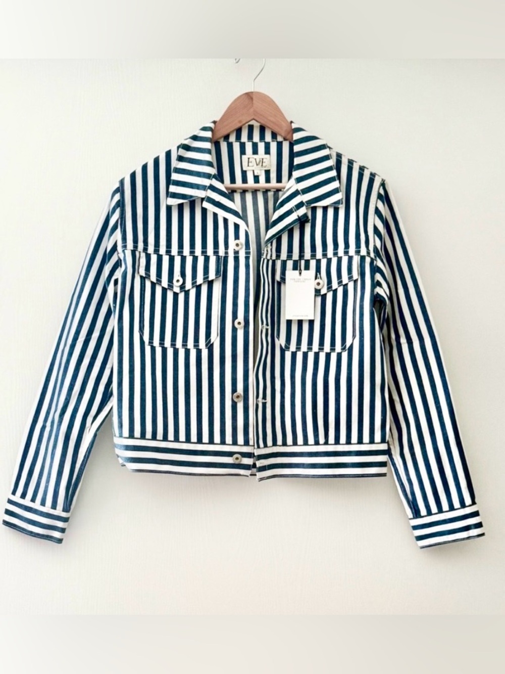 🔹Eve Denim Jacket Kaila Stripped Jacket Size Large NWT